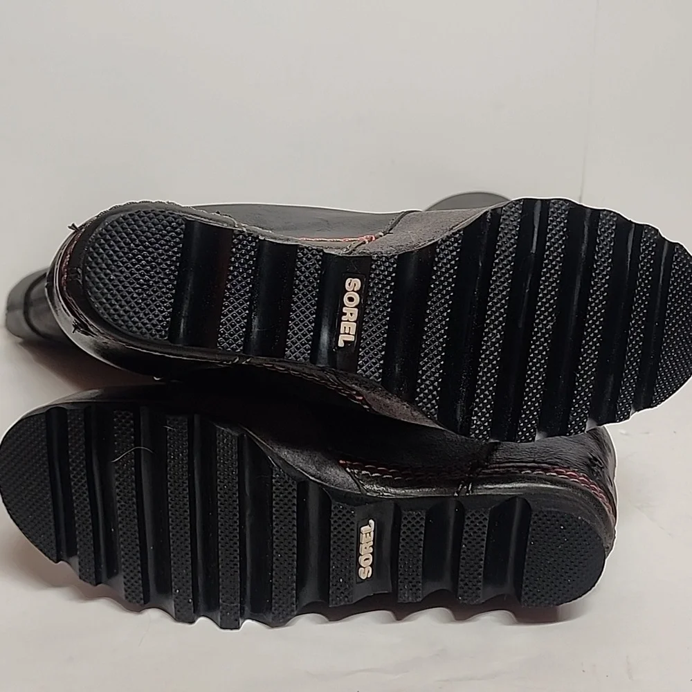 Sorel Cate The Great Sz8.5  Black Gray Olive Lace-up Tall 3.5 Hidden Wedge Boots - Picture 6 of 12